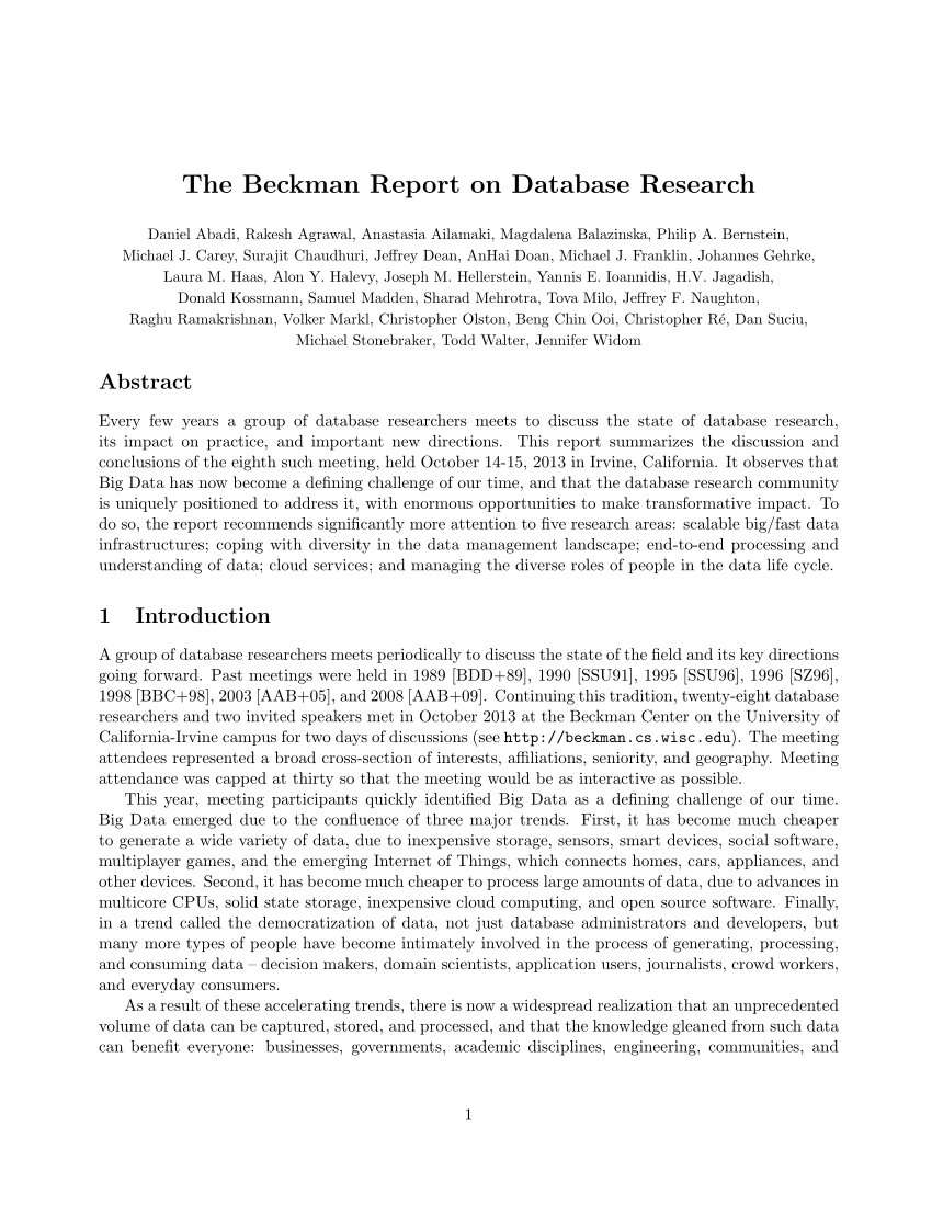 the beckman report on database research