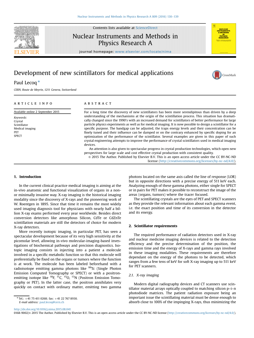 PDF) Development of new scintillators for medical applications