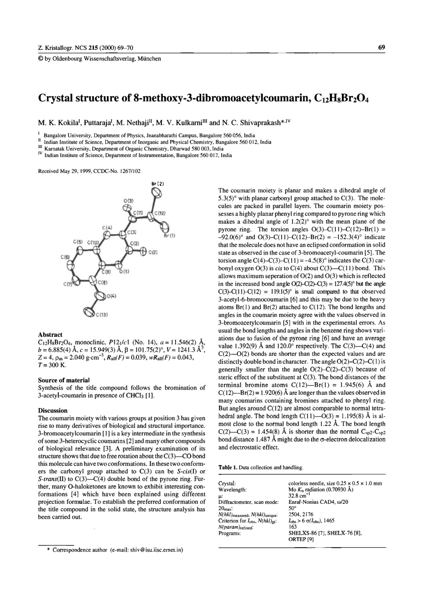 Pdf Crystal Structure Of 8 Methoxy 3 Dibromoacetylcoumarin C12h8br2o4