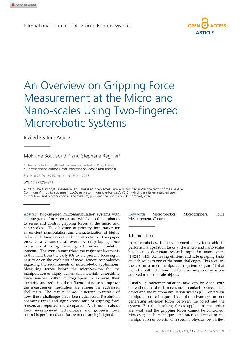 PDF) An Overview on Gripping Force Measurement at the Micro and ...