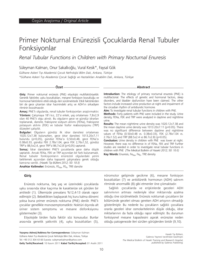 PDF Renal Tubular Functions in Children with Primary Nocturnal  