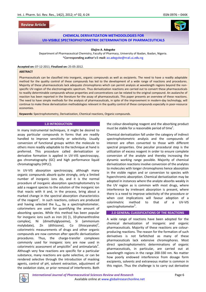 PDF) Chemical derivatization methodologies for UV-visible ...