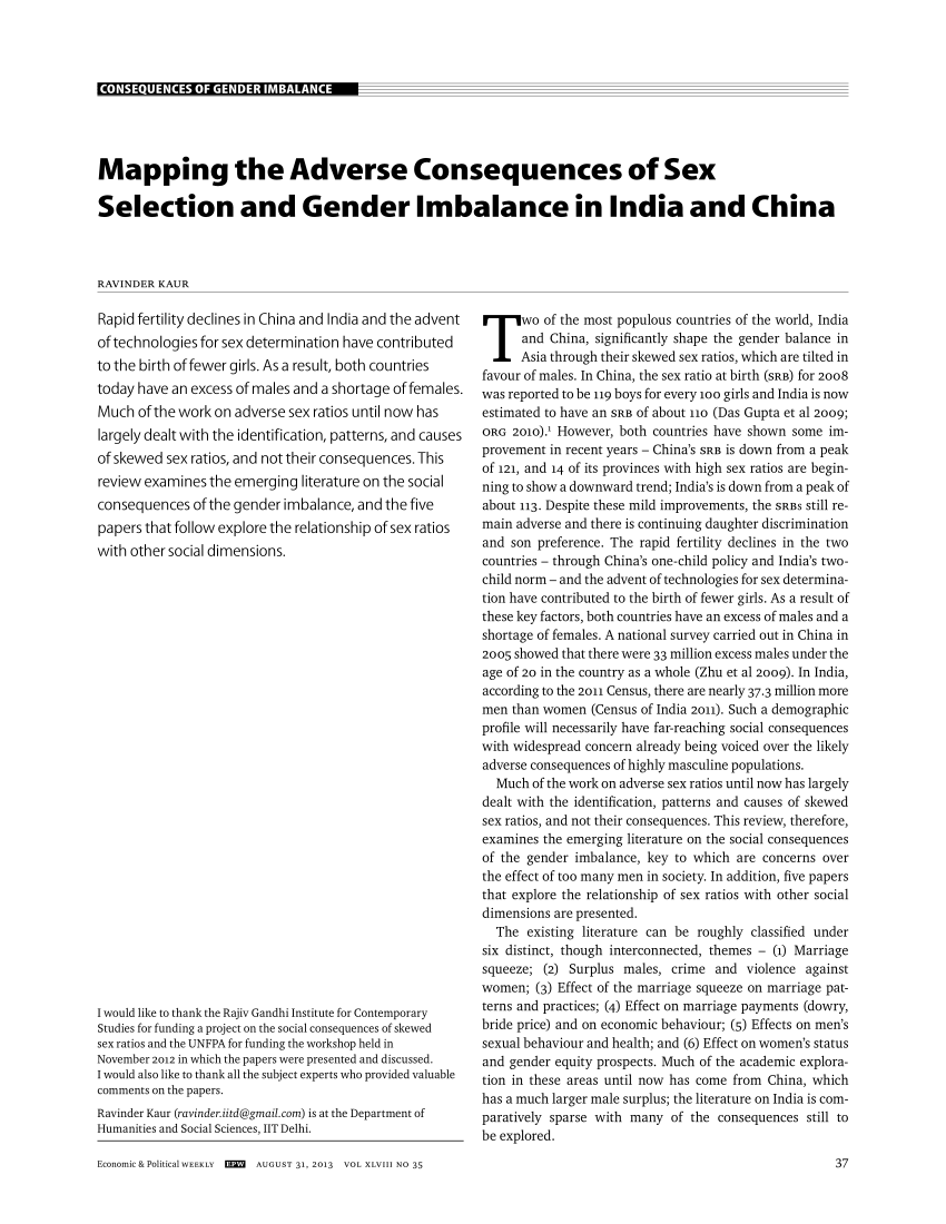 Pdf Mapping The Adverse Consequences Of Sex Selection And Gender Imbalance In India And China 9557