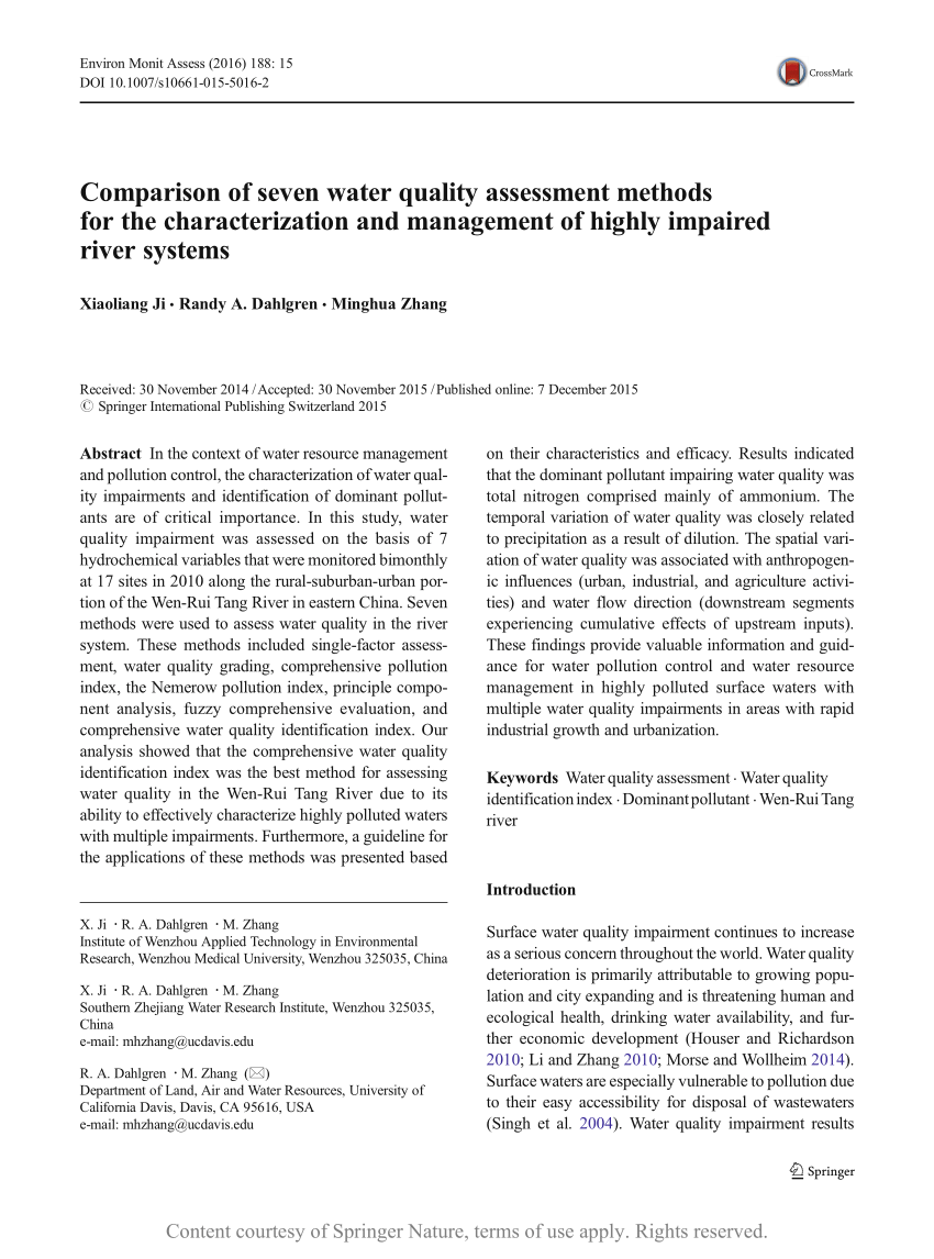 thesis on water quality assessment