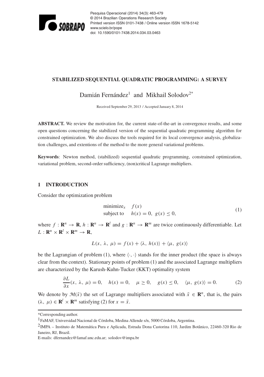 Pdf Stabilized Sequential Quadratic Programming A Survey