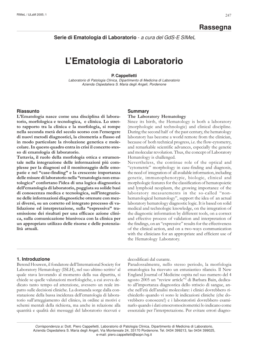 Nuovi parametri strumentali – Ematologia in Progress