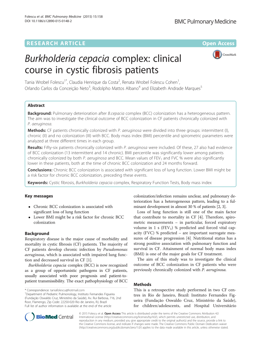 Pdf Burkholderia Cepacia Complex Clinical Course In Cystic Fibrosis Patients