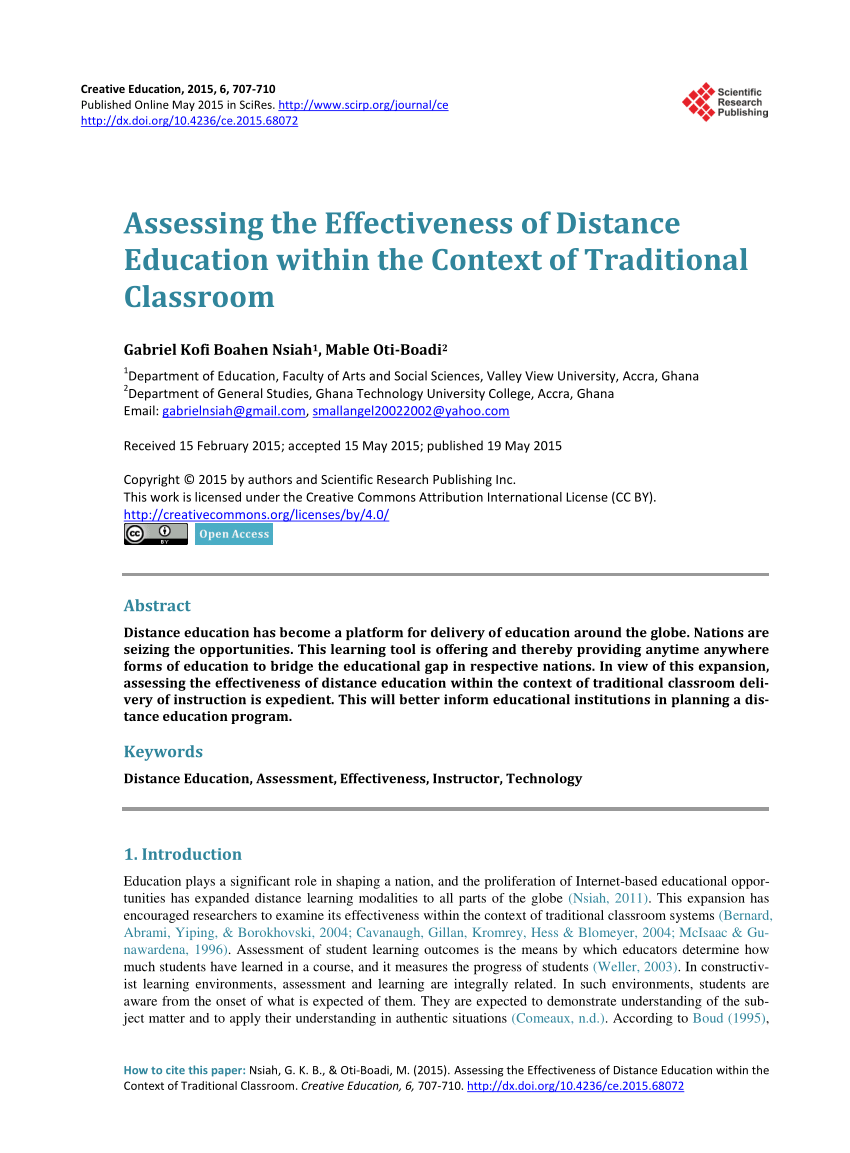 Pdf Assessing The Effectiveness Of Distance Education Within The