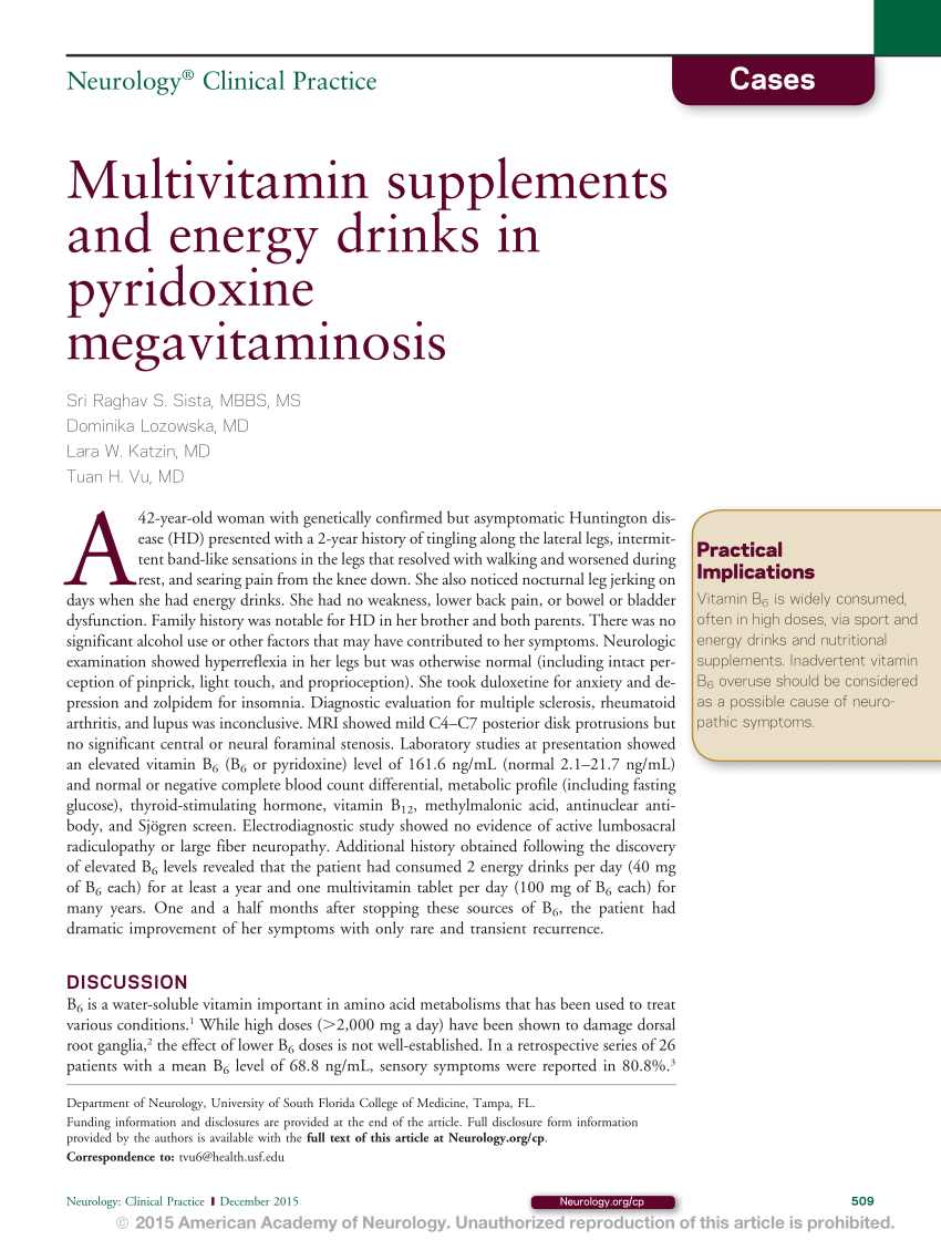 Pdf Multivitamin Supplements And Energy Drinks In Pyridoxine Megavitaminosis