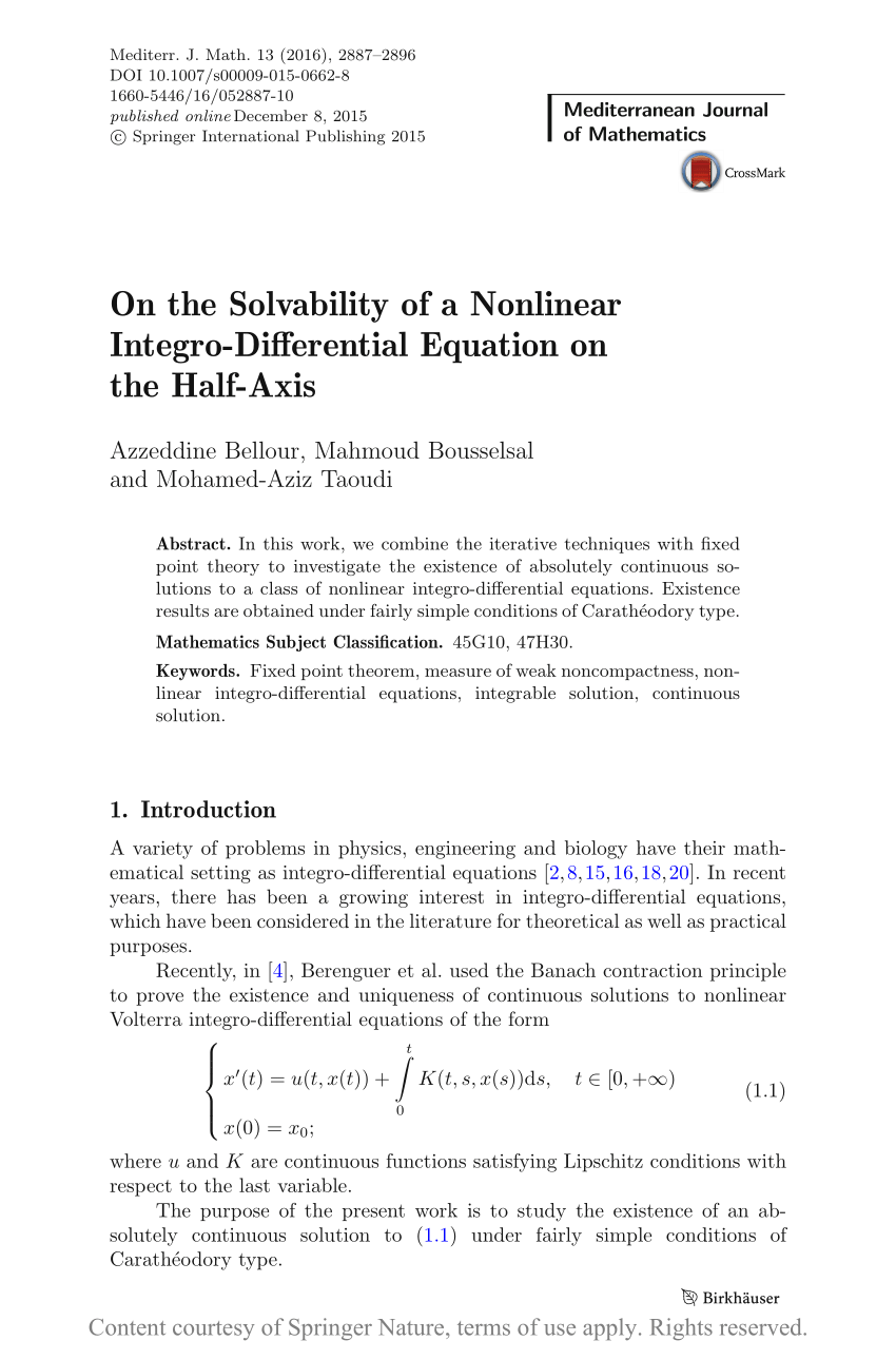 On The Solvability Of A Nonlinear Integro Differential Equation On The Half Axis Request Pdf