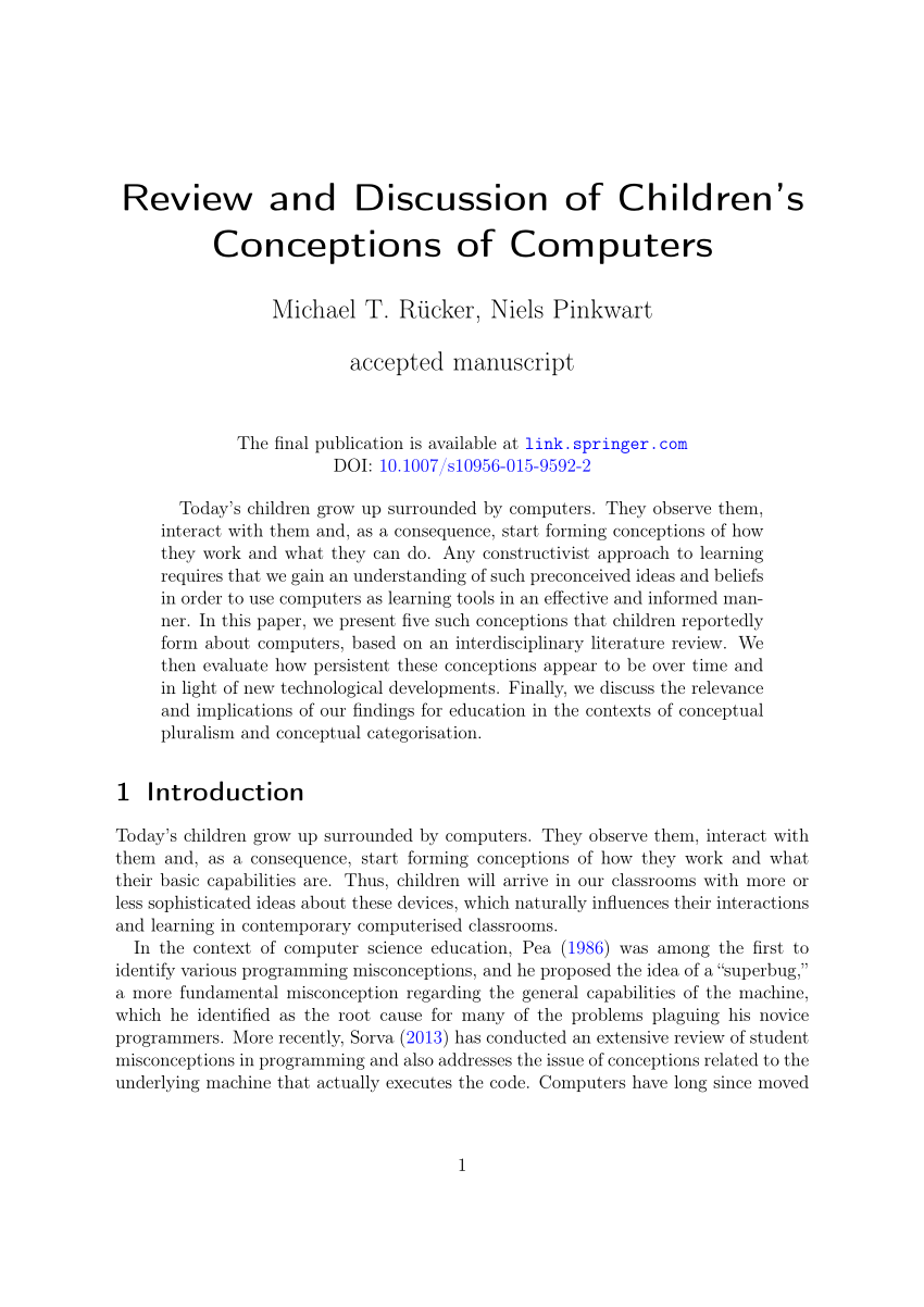 Pdf Review And Discussion Of Children S Conceptions Of Computers