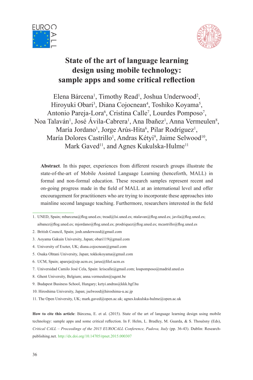 Pdf State Of The Art Of Language Learning Design Using Mobile Technology Sample Apps And Some Critical Reflection