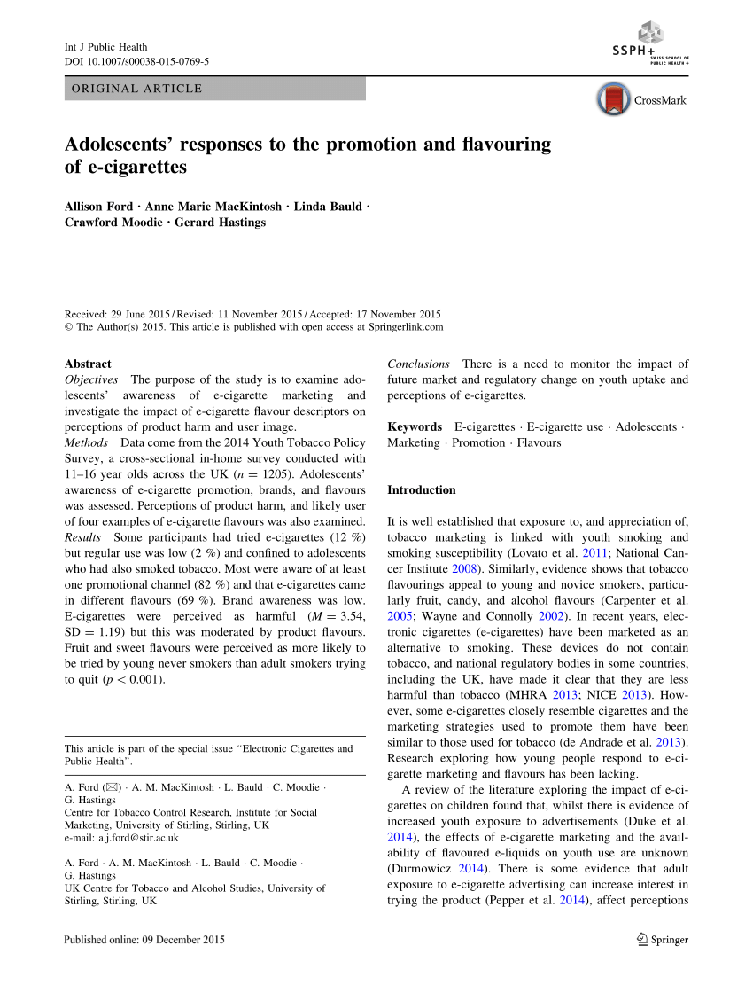 PDF Adolescents responses to the promotion and flavouring of e