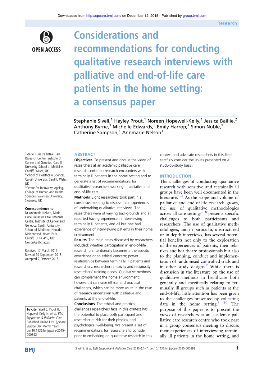 qualitative research study palliative care
