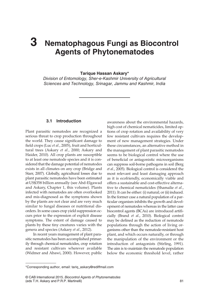 (PDF) Nematophagous fungi as biocontrol agents of phytonematodes