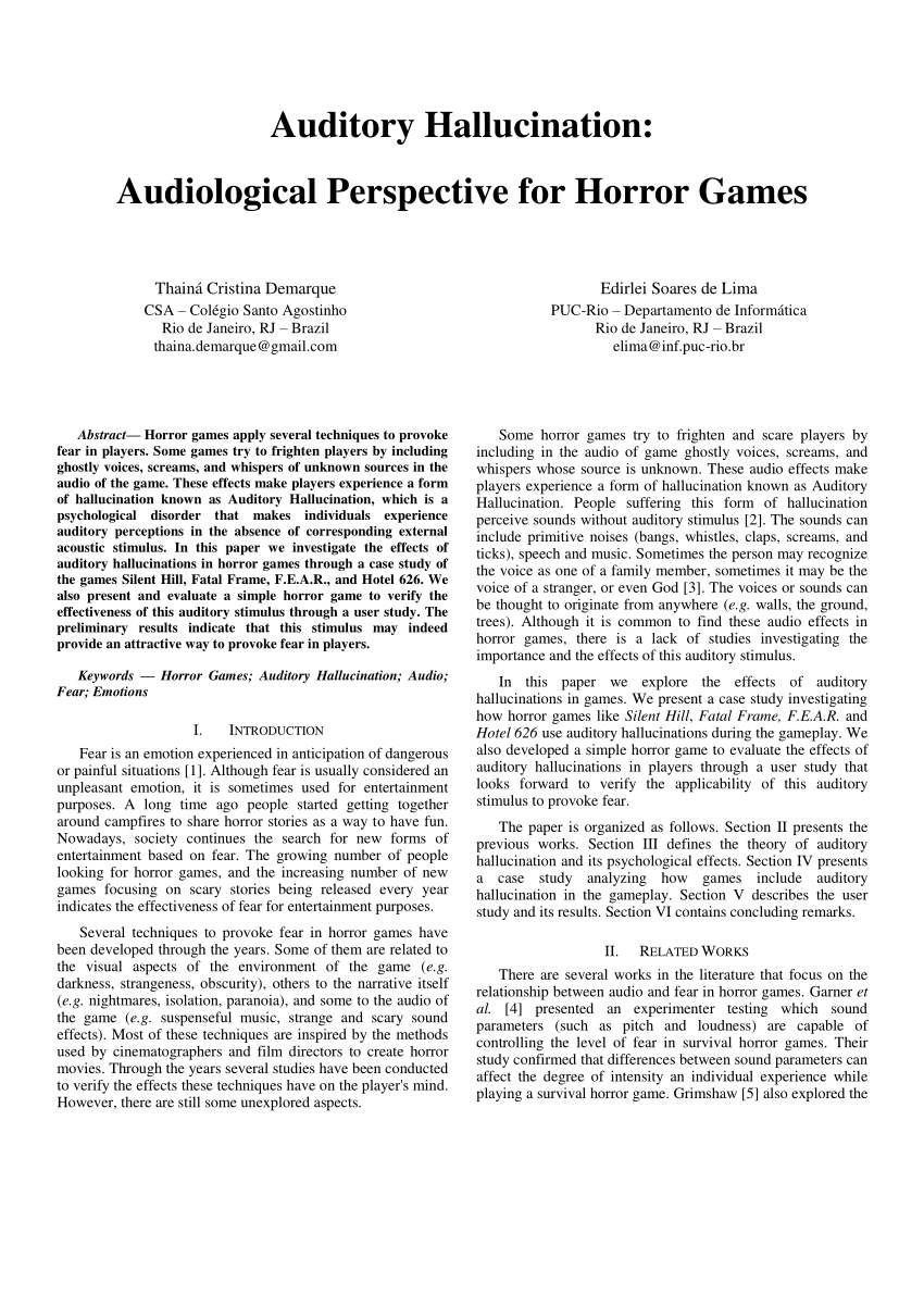 PDF) Auditory Hallucination: Audiological Perspective for Horror Games