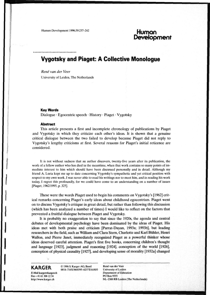 PDF Vygotsky and Piaget A Collective Monologue