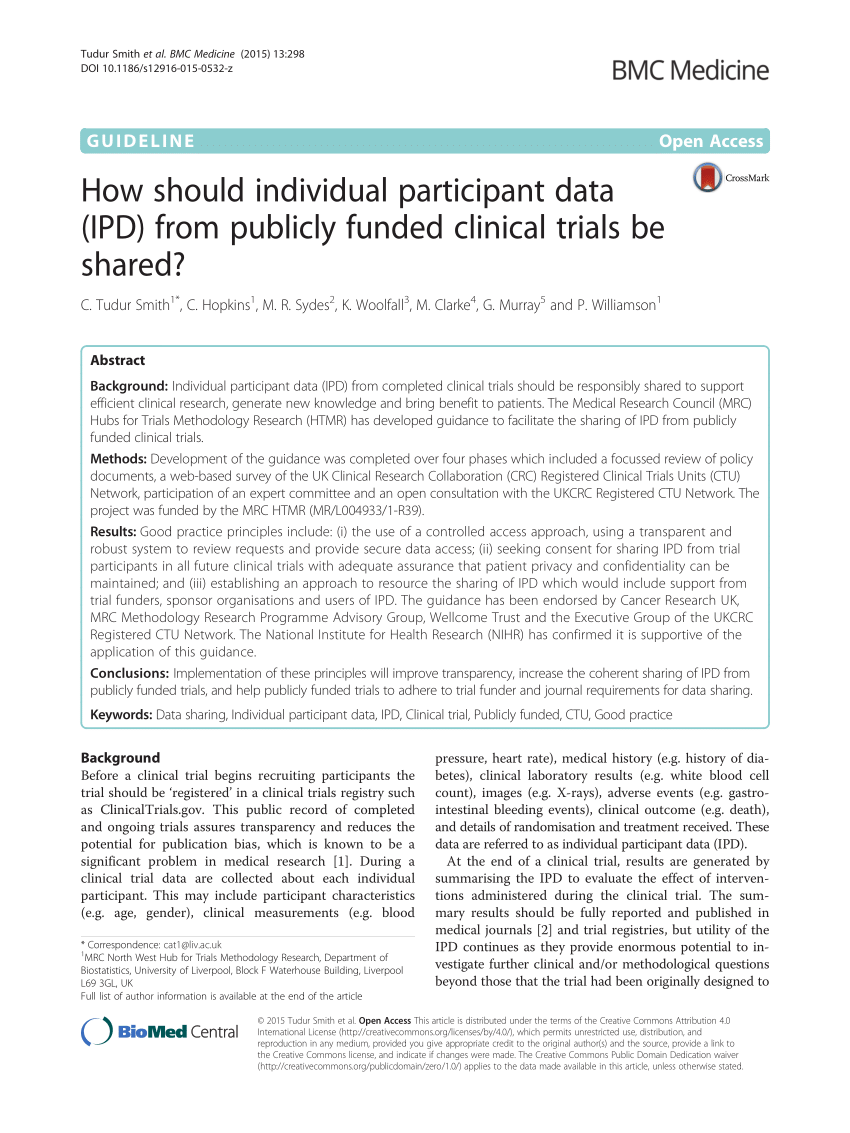 Pdf How Should Individual Participant Data Ipd From Publicly Funded Clinical Trials Be Shared