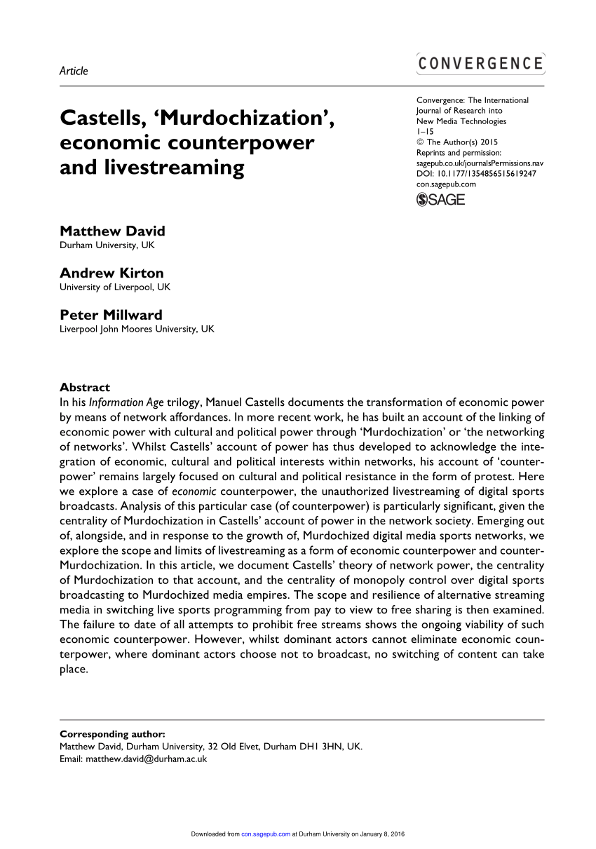 PDF) Castells, Murdochization, economic counterpower and livestreaming