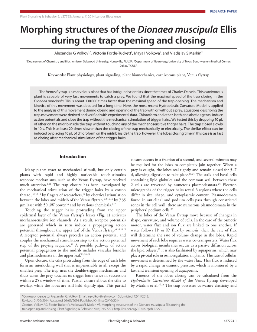 Pdf Morphing Structures In The Venus Flytrap