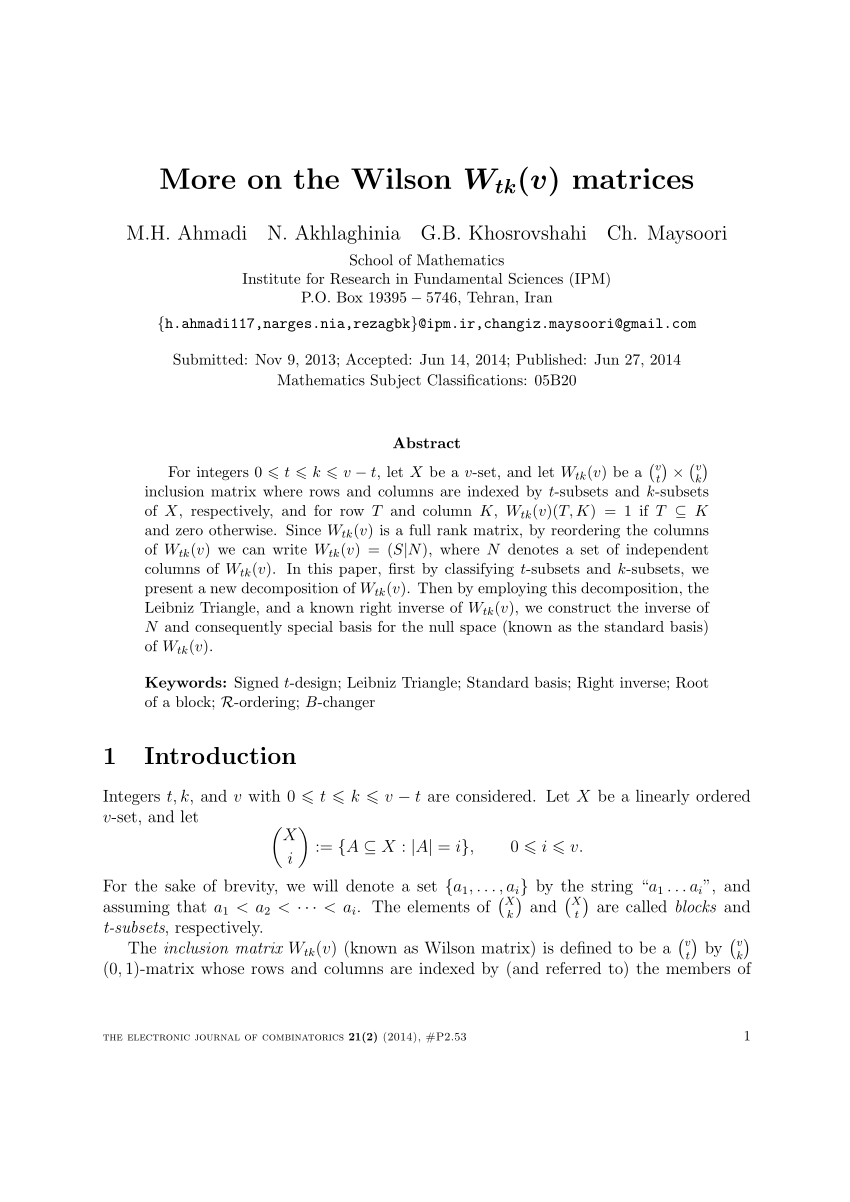 Pdf More On The Wilson Wtk V Matrices