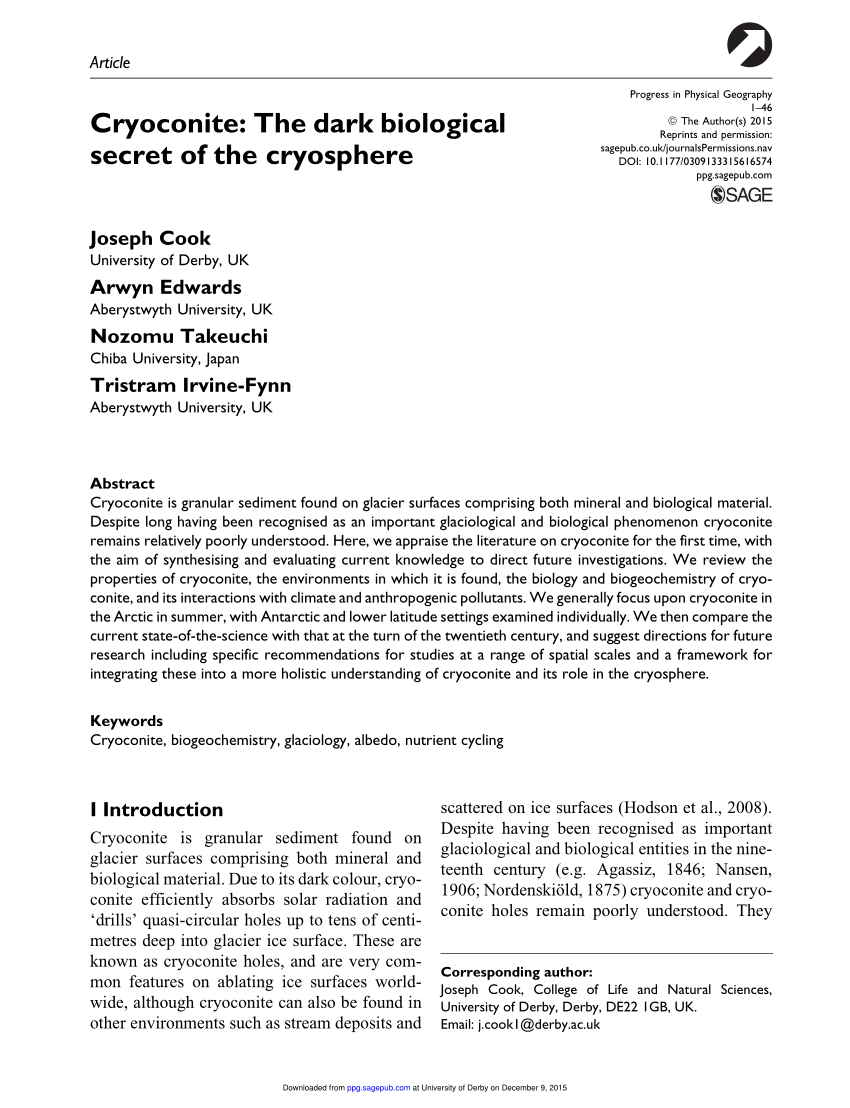 Pdf Cryoconite The Dark Biological Secret Of The Cryosphere