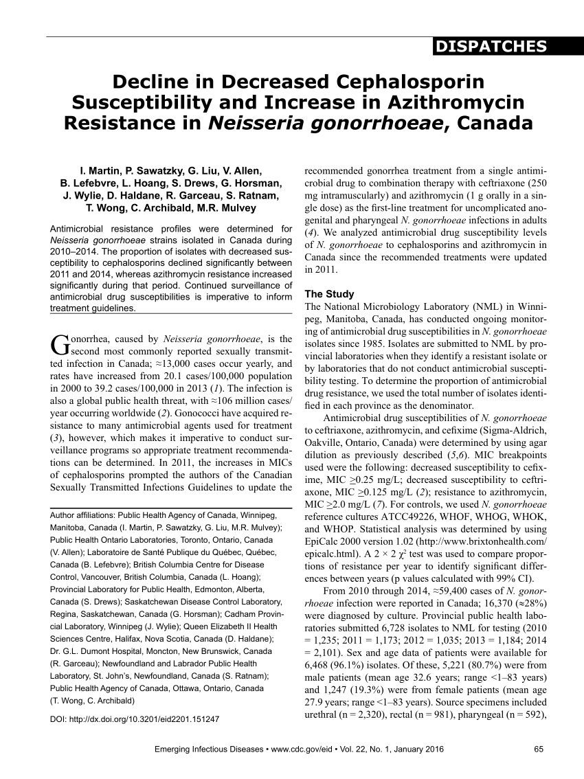 Pdf Decline In Decreased Cephalosporin Susceptibility And Increase In Azithromycin Resistance 1265