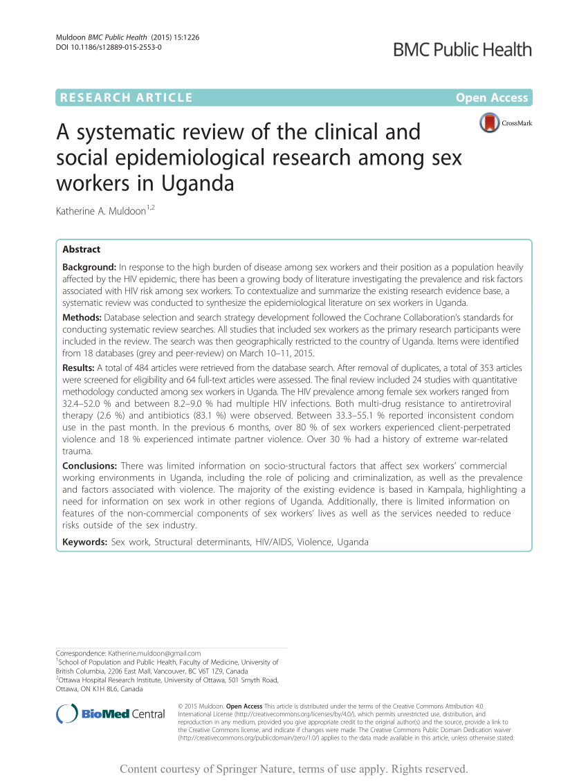 PDF) A systematic review of the clinical and social epidemiological  research among sex workers in Uganda