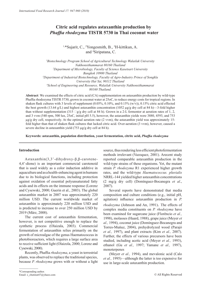 (PDF) Citric acid regulates astaxanthin production by Phaffia rhodozyma ...