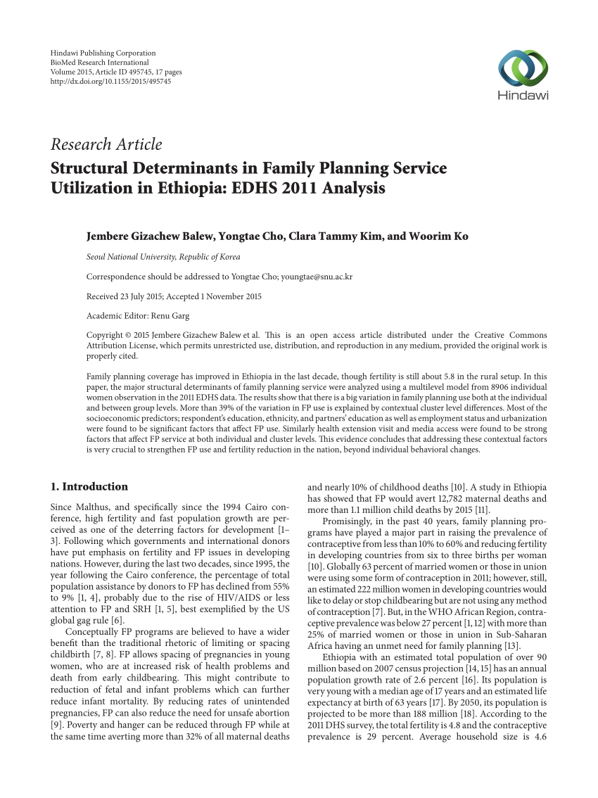 literature review of family planning research in ethiopia