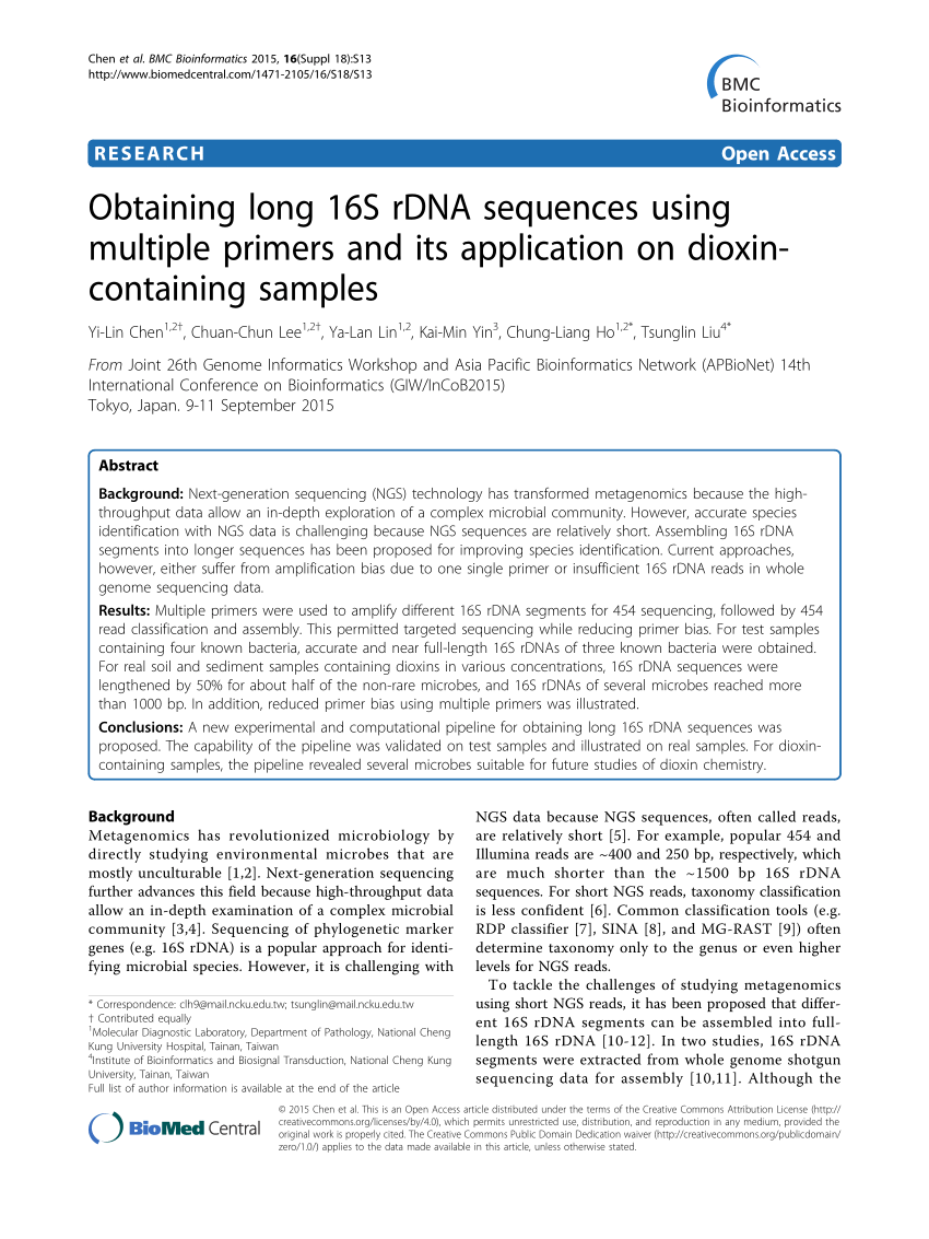 PDF) Obtaining long 16S rDNA sequences using multiple primers and 