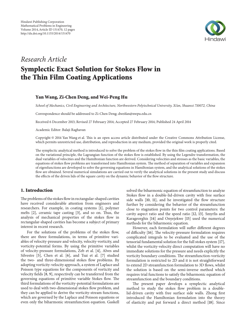 (PDF) Symplectic Exact Solution for Stokes Flow in the Thin Film ...