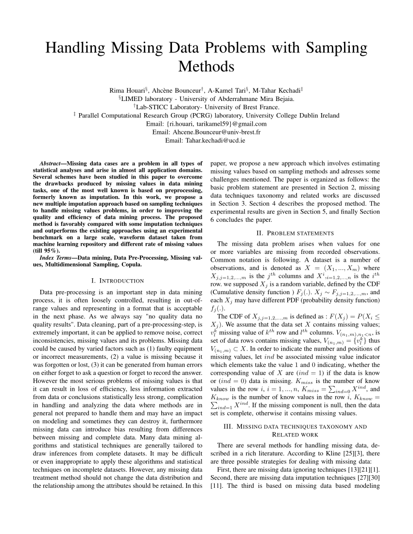 sampling data handling Problems Methods with (PDF) Sampling Missing Handling Data