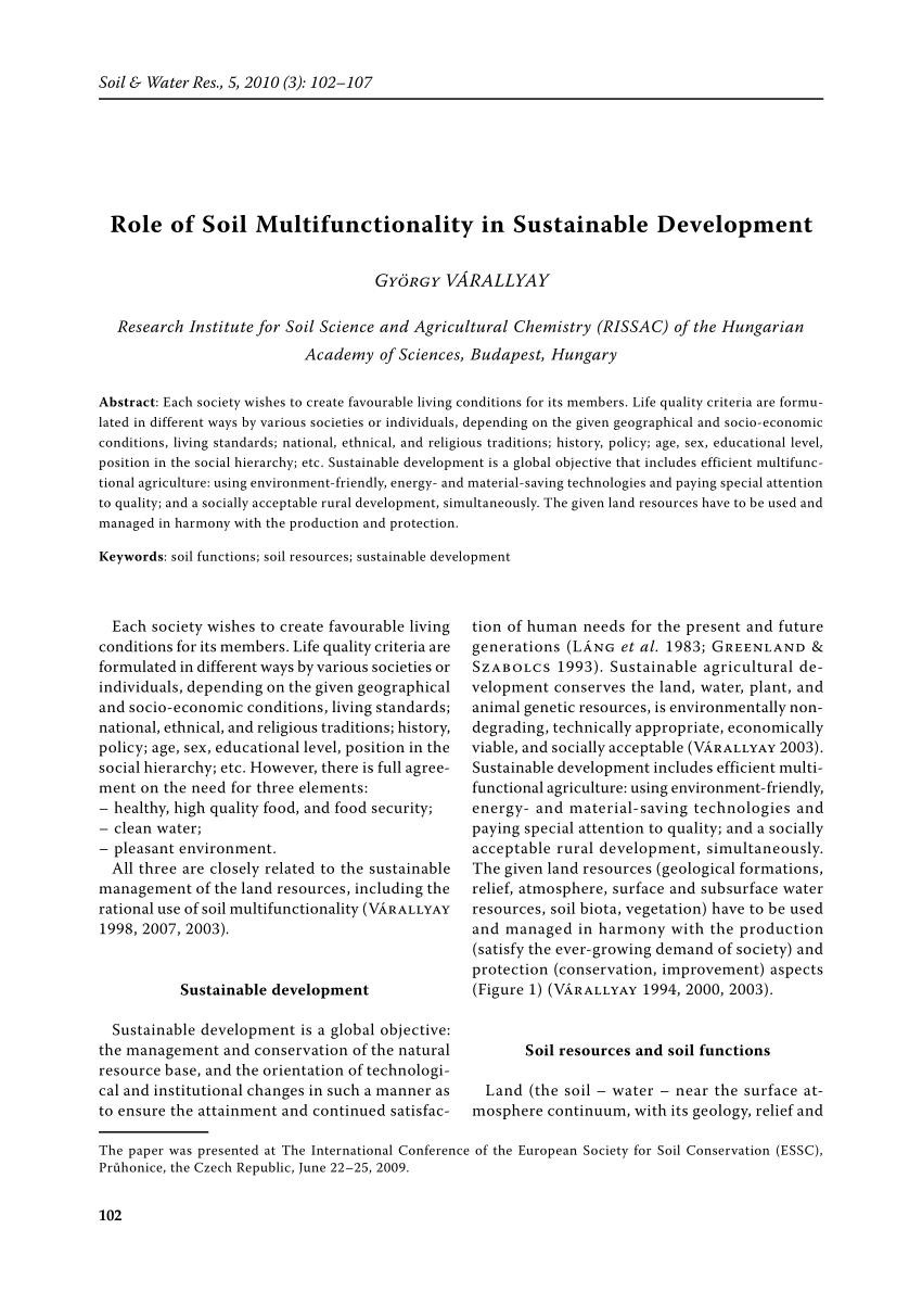 PDF) Role of Soil Multifunctionality in Sustainable Development