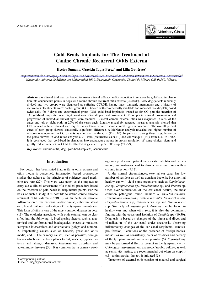 (PDF) Gold beads implants for the treatment of canine chronic recurrent