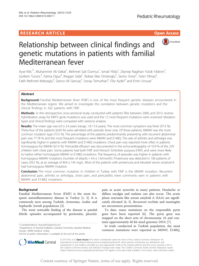 PDF Relationship between clinical findings and genetic mutations  