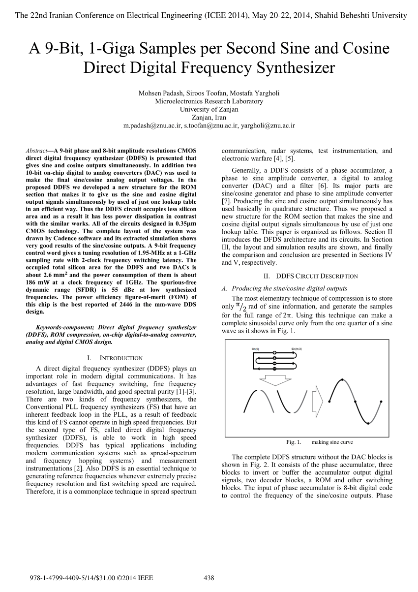 Pdf A 9 Bit 1 Giga Samples Per Second Sine And Cosine Direct Digital Frequency Synthesizer
