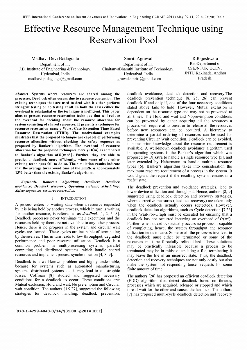 (PDF) Effective resource management technique using reservation pool