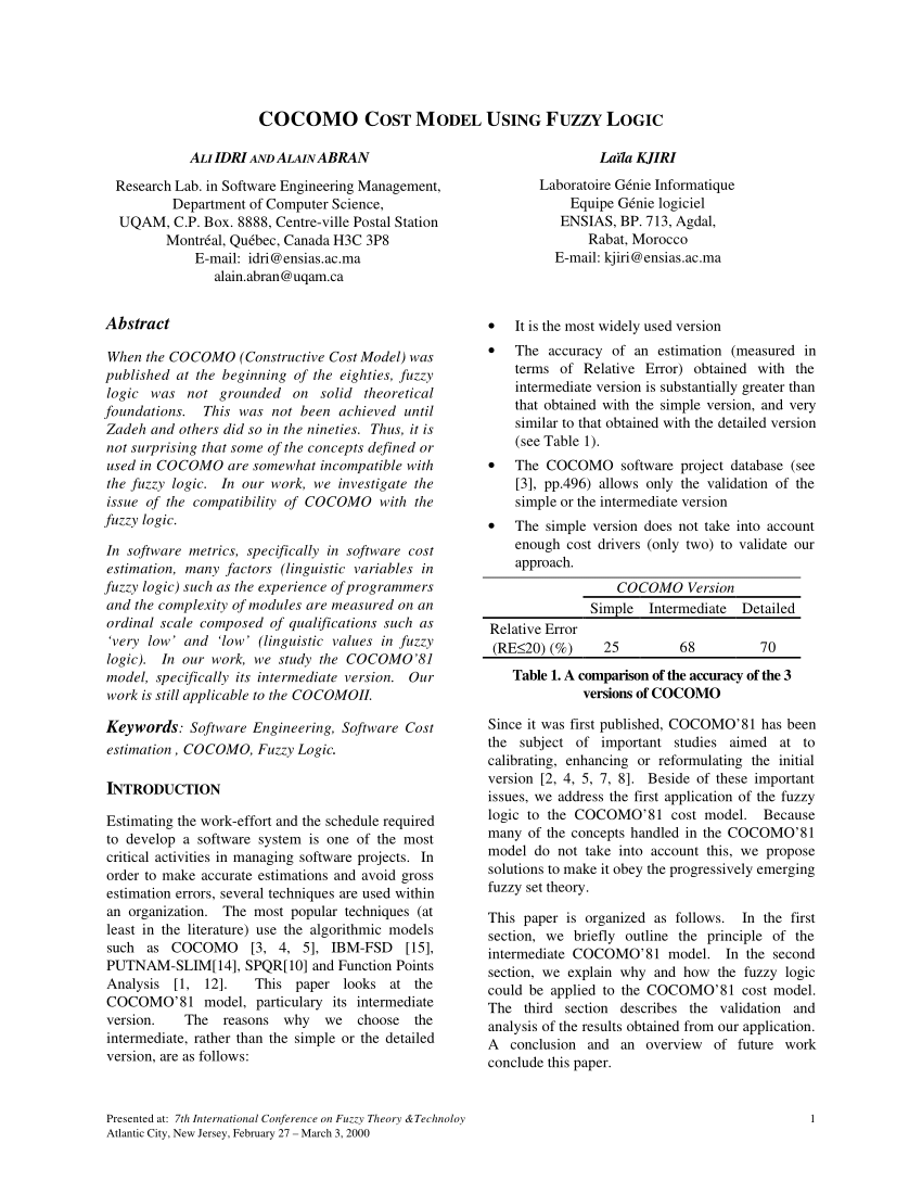 cost estimation techniques cocomo model define