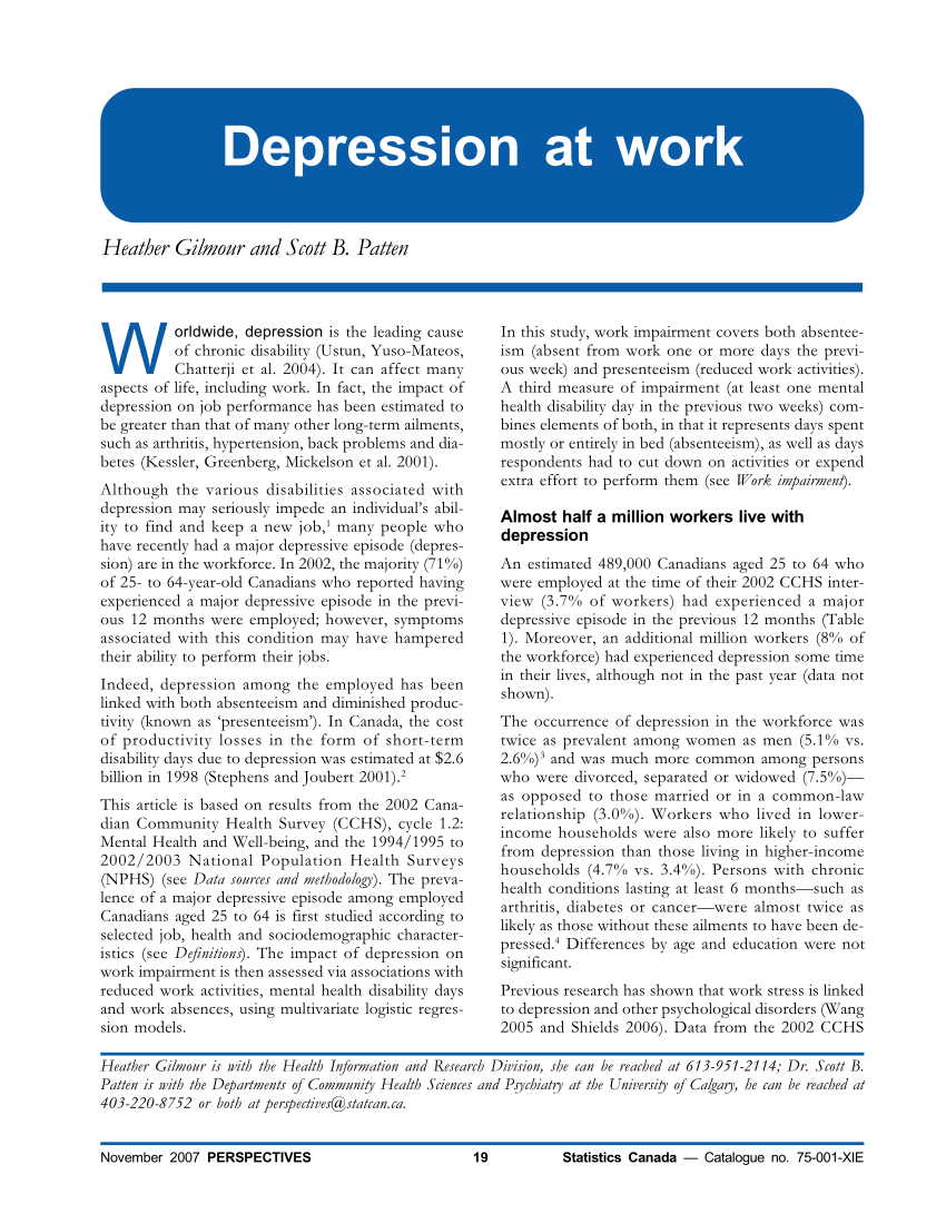 (PDF) Depression at work