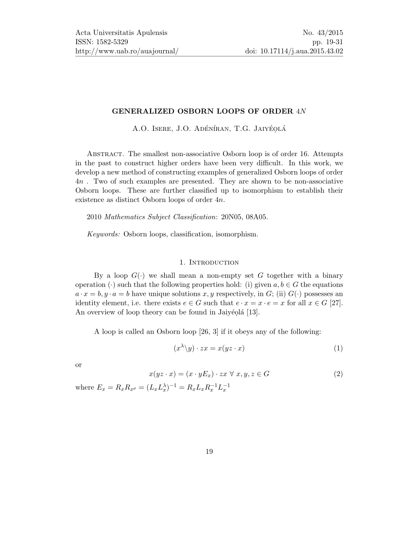 Pdf Generalised Osborn Loops Of Order 4n