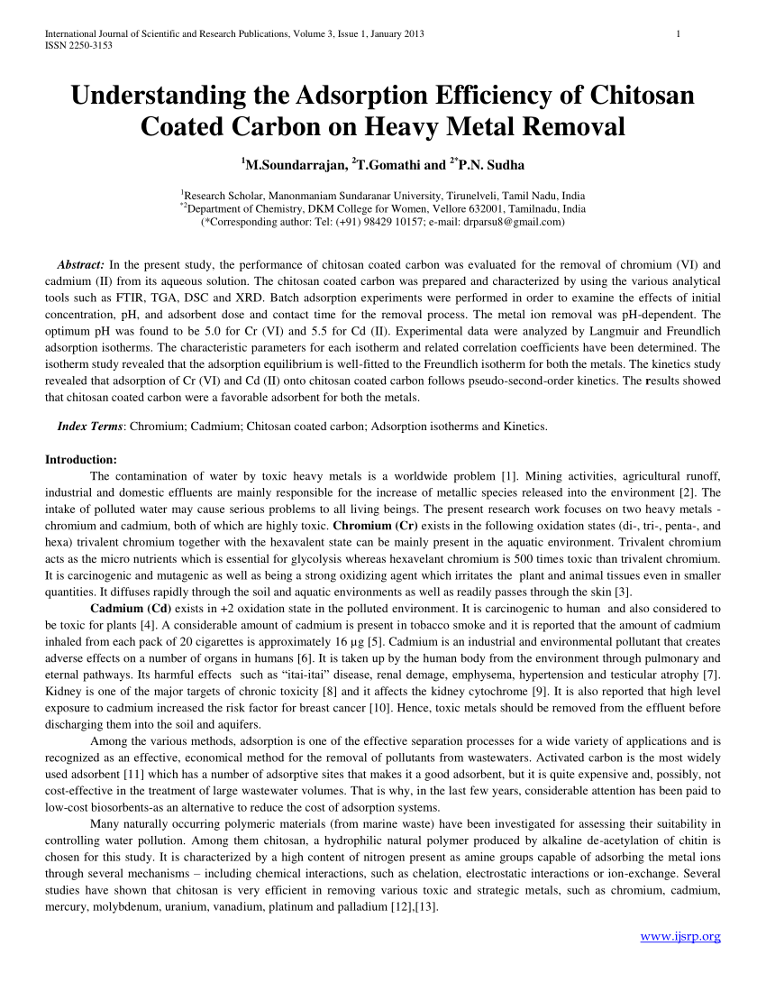 Pdf Understanding The Adsorption Efficiency Of Chitosan Coated Carbon On Heavy Metal Removal