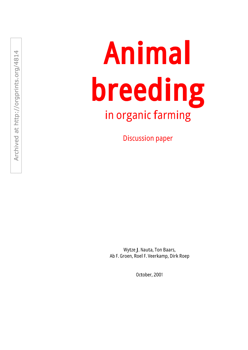 PDF) Animal breeding in organic farming:Discussion paper