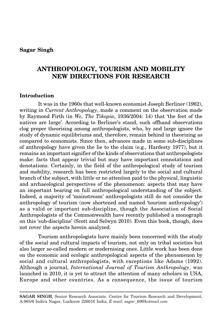 research articles on tourism anthropology