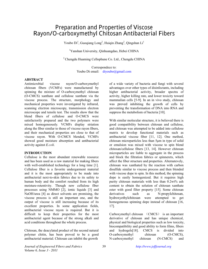 Preparation and Properties of Viscose Rayon/O-carboxymethyl Chitosan  Antibacterial Fibers