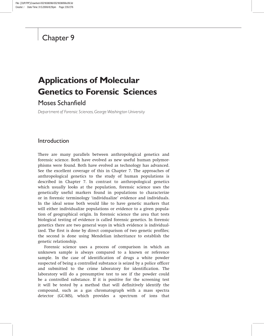 Pdf Applications Of Molecular Genetics To Forensic Sciences