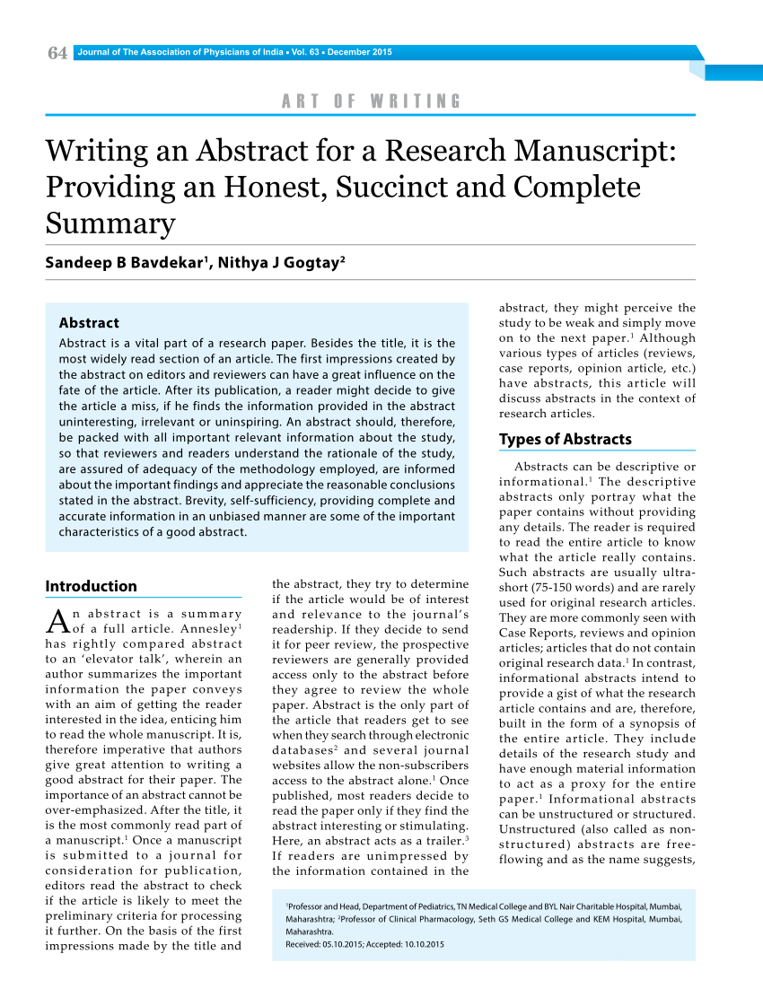 abstract in a research article