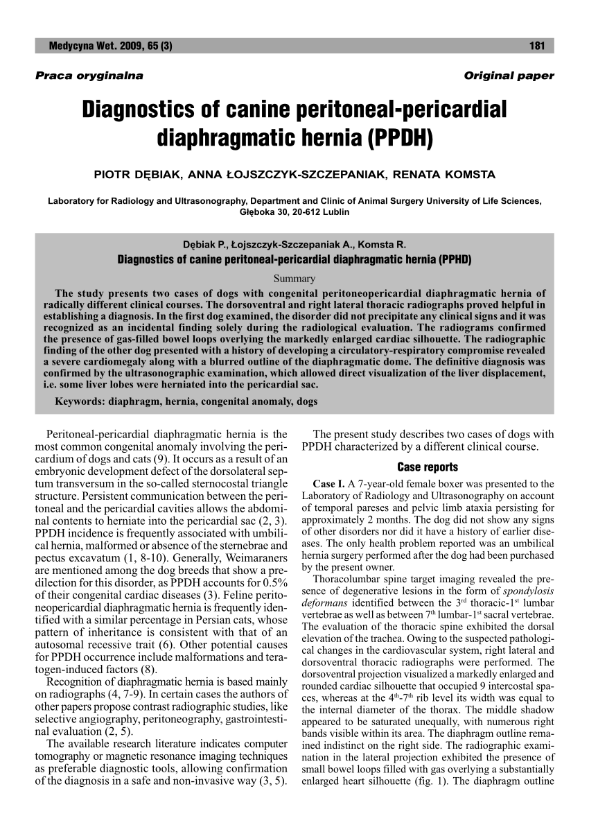 PDF) Diagnostics of canine peritoneal-pericardial diaphragmatic 