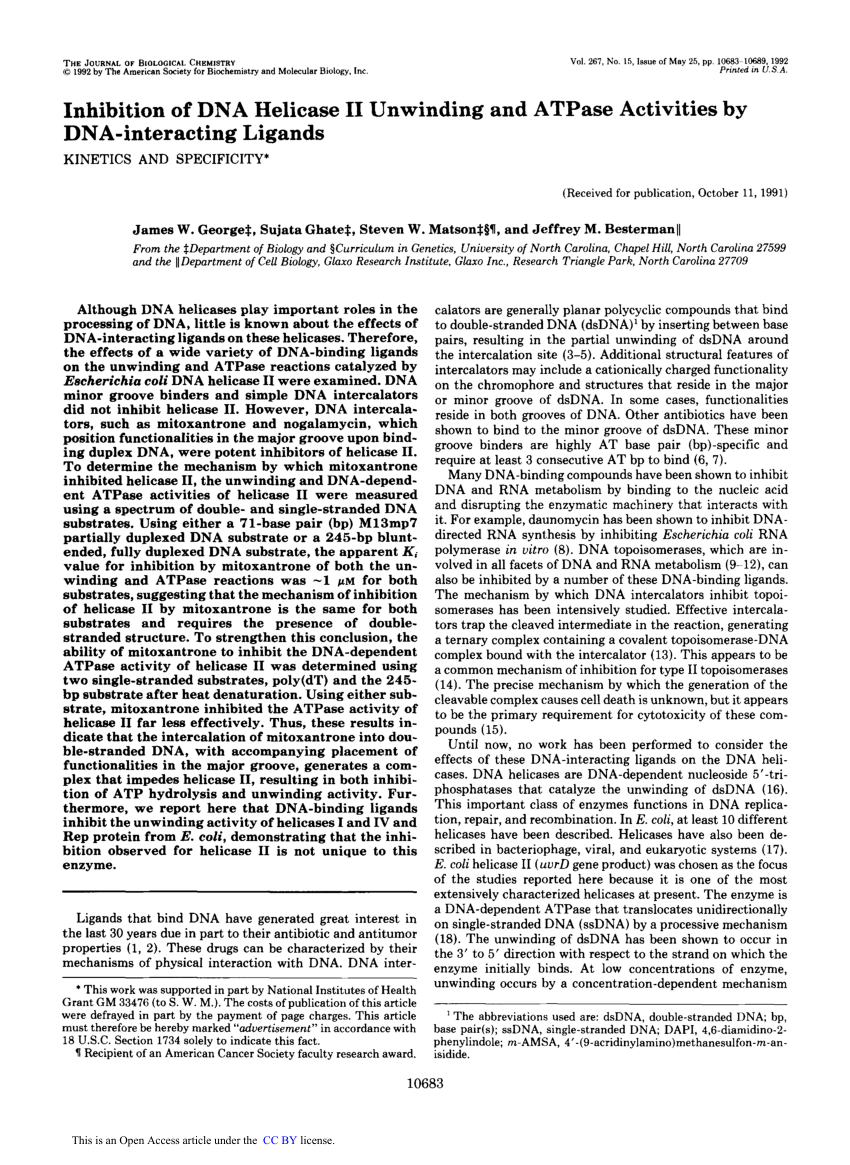 (PDF) Inhibition of DNA helicase II unwinding and ATPase activities by