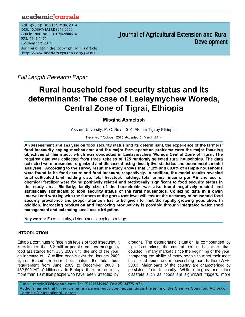 PDF) Rural household food security status and its determinants